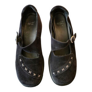 Dansko Suede Mary Jane Clog Black Size 40 Y2k Chunky Stitching Buckle Comfort